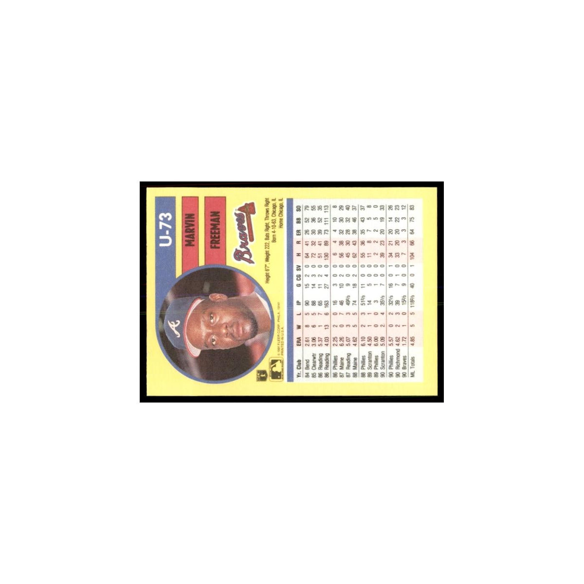 1991 Fleer Update Marvin Freeman Baseball Cards #U-73