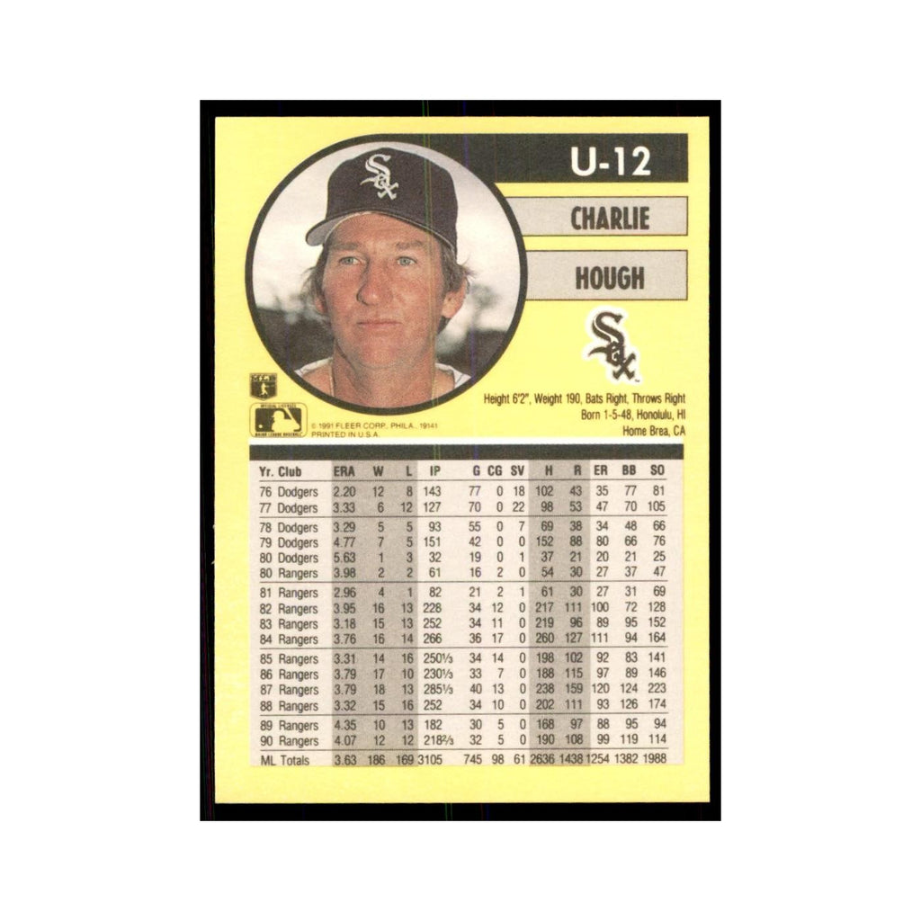 1991 Fleer Update Charlie Hough Baseball Cards #U-12
