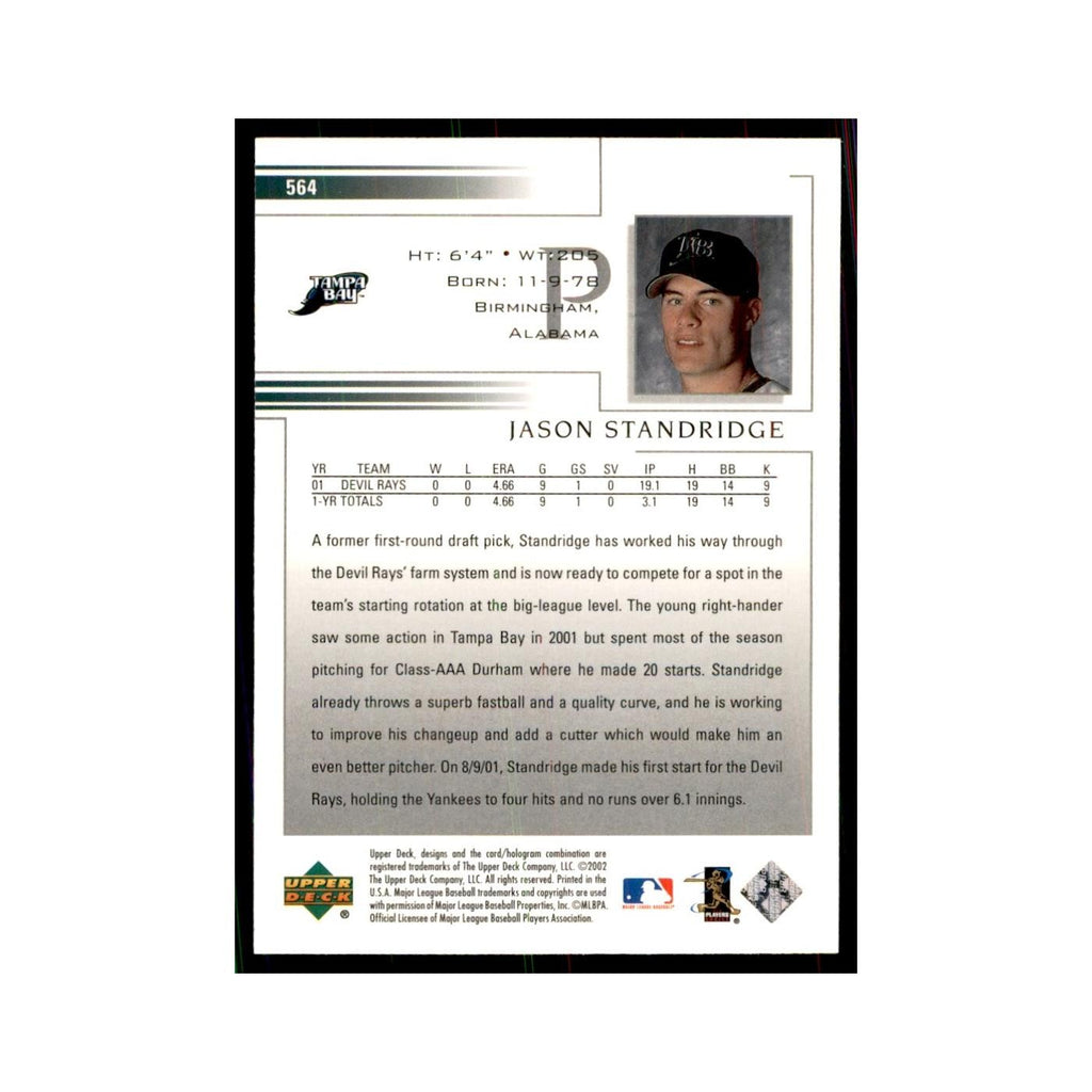 2002 Upper Deck Jason Standridge Baseball Cards #564