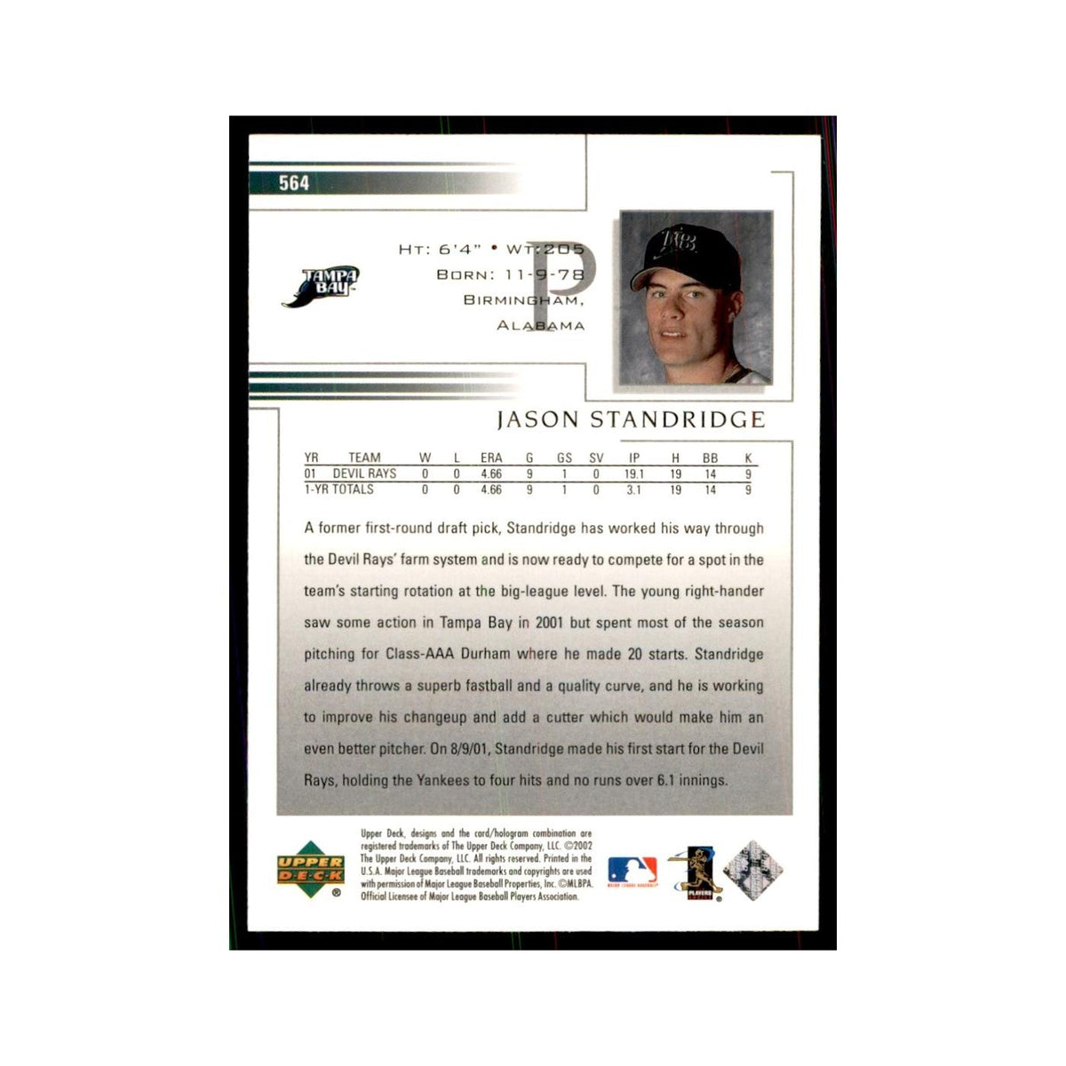 2002 Upper Deck Jason Standridge Baseball Cards #564