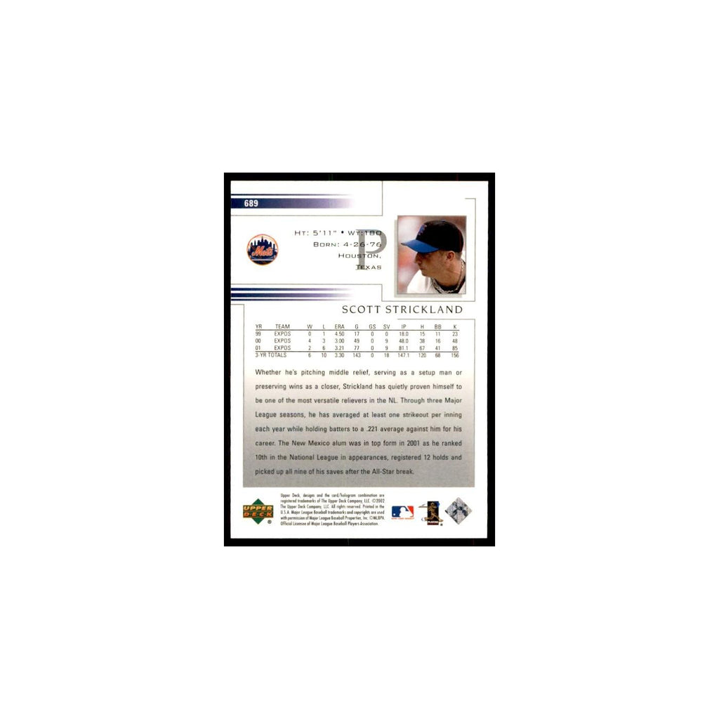 2002 Upper Deck Scott Strickland Baseball Cards #689