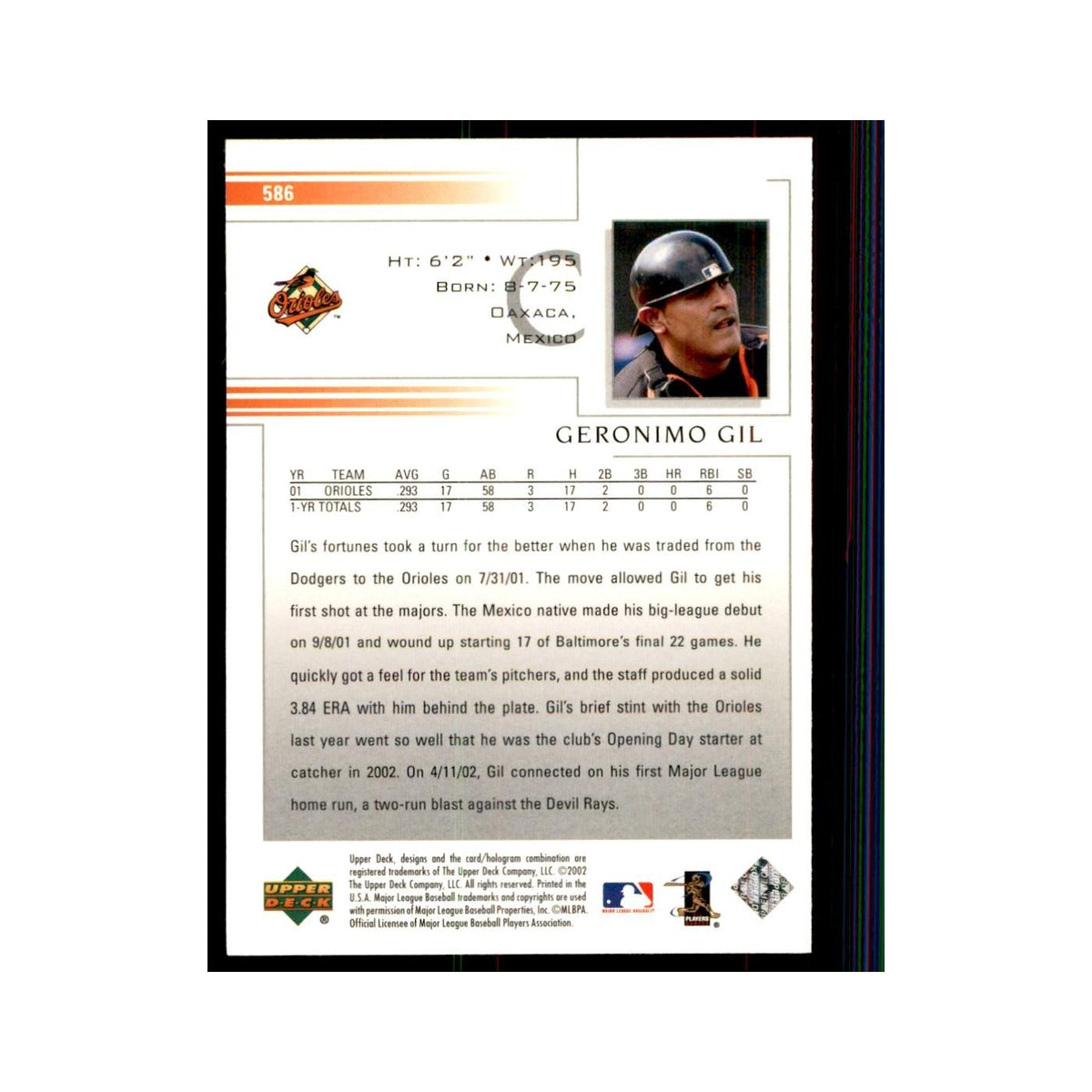2002 Upper Deck Geronimo Gil Baseball Cards #586