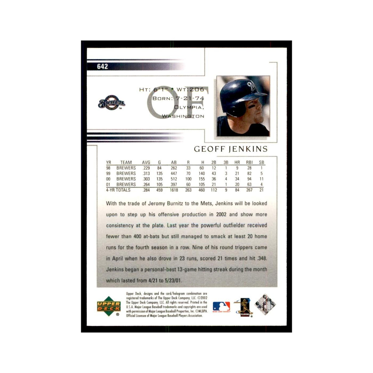 2002 Upper Deck Geoff Jenkins Baseball Cards #642