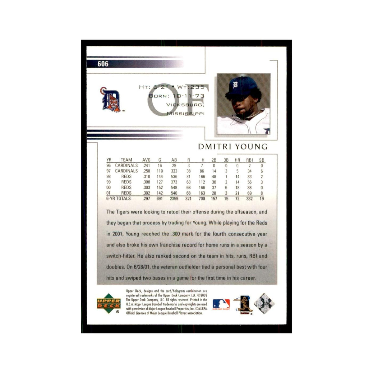 2002 Upper Deck Dmitri Young Baseball Cards #606