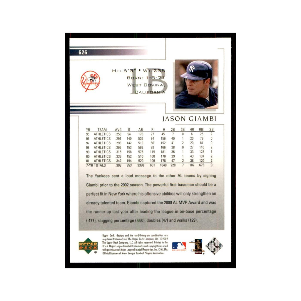 2002 Upper Deck Jason Giambi Baseball Cards #626