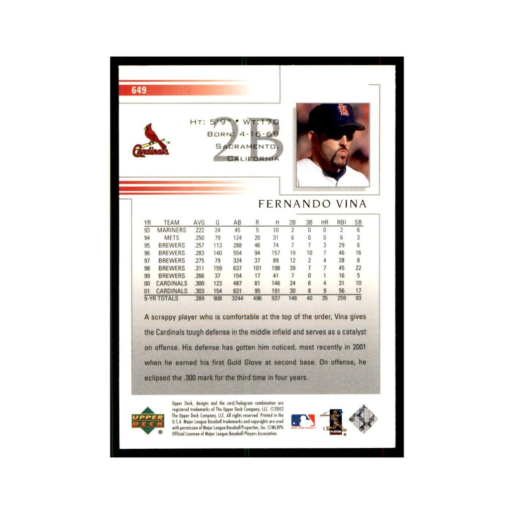 2002 Upper Deck Fernando Vina Baseball Cards #649
