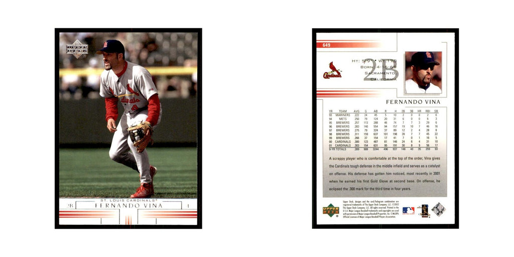 2002 Upper Deck Fernando Vina Baseball Cards #649
