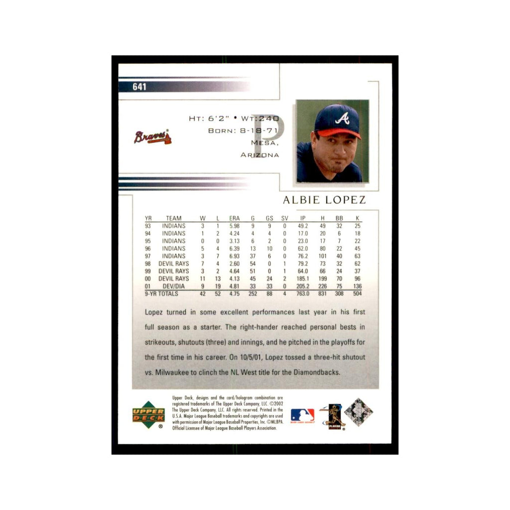 2002 Upper Deck Albie Lopez Baseball Cards #641