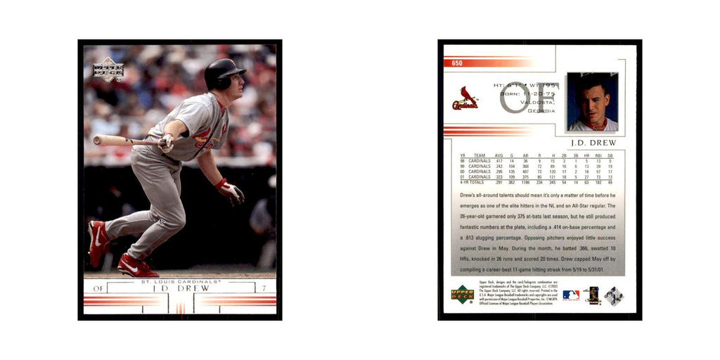 2002 Upper Deck J.D. Drew Baseball Cards #650