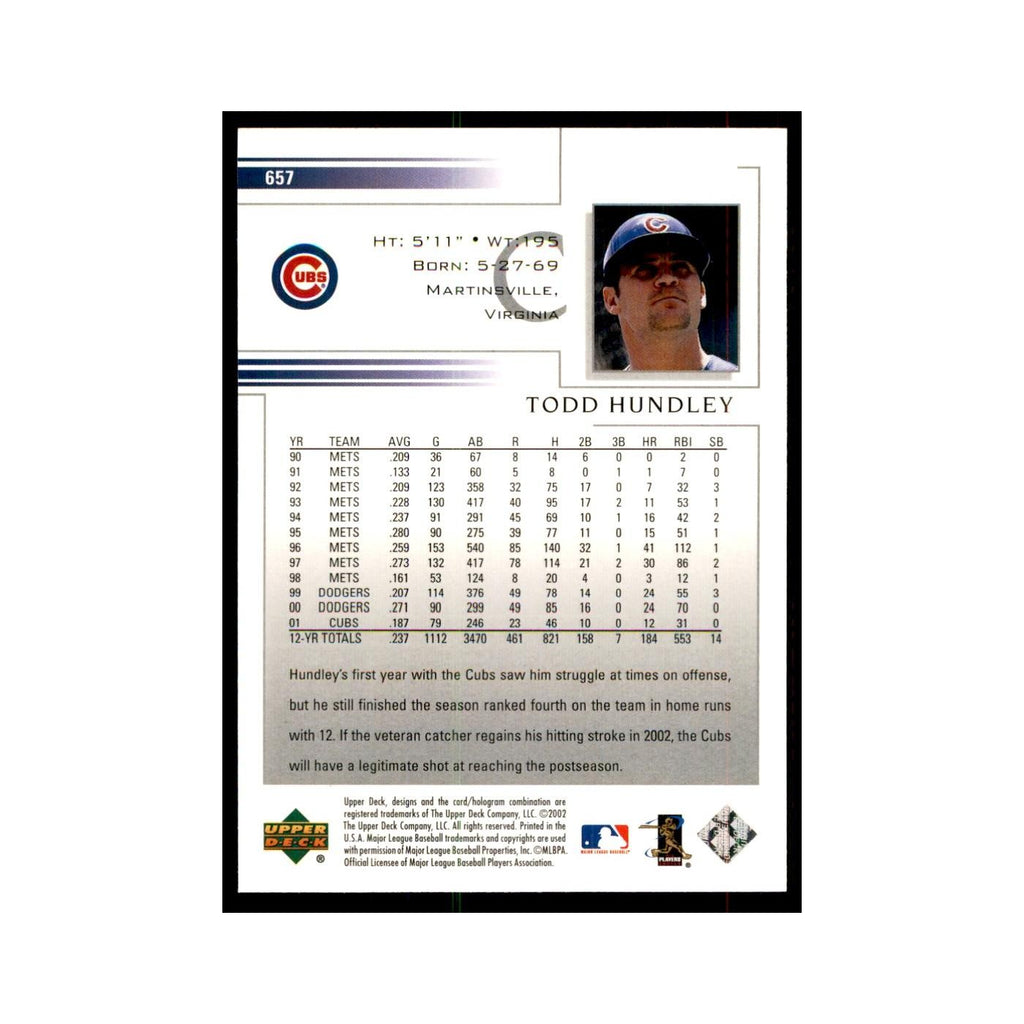 2002 Upper Deck Todd Hundley Baseball Cards #657