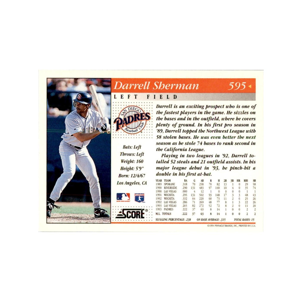 1994 Score Darrell Sherman Baseball Cards #595