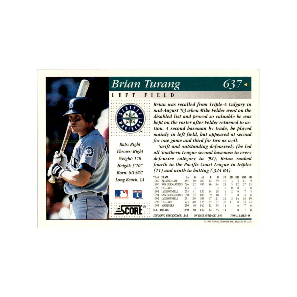1994 Score Brian Turang Baseball Cards #637