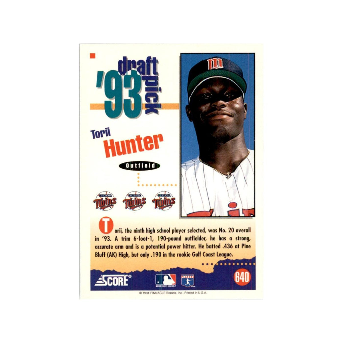 1994 Score Torii Hunter Baseball Cards #640