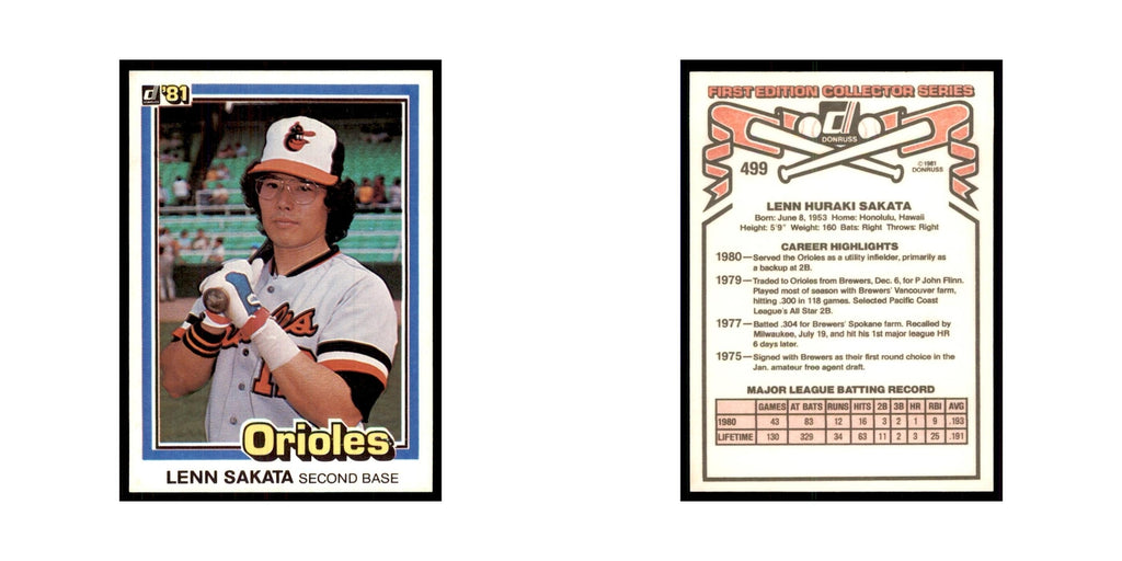 1981 Donruss Lenn Sakata Baseball Cards #499.0