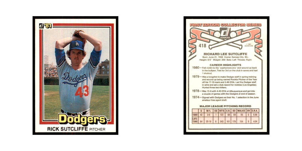 1981 Donruss Rick Sutcliffe Baseball Cards #418