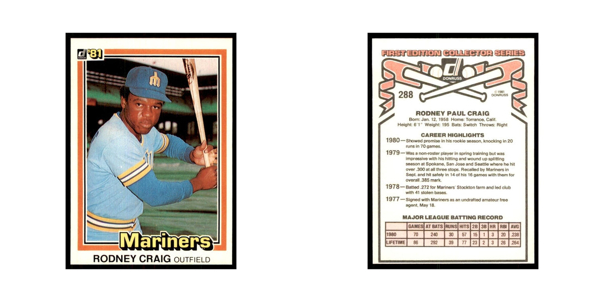 1981 Donruss Rodney Craig Baseball Cards #288