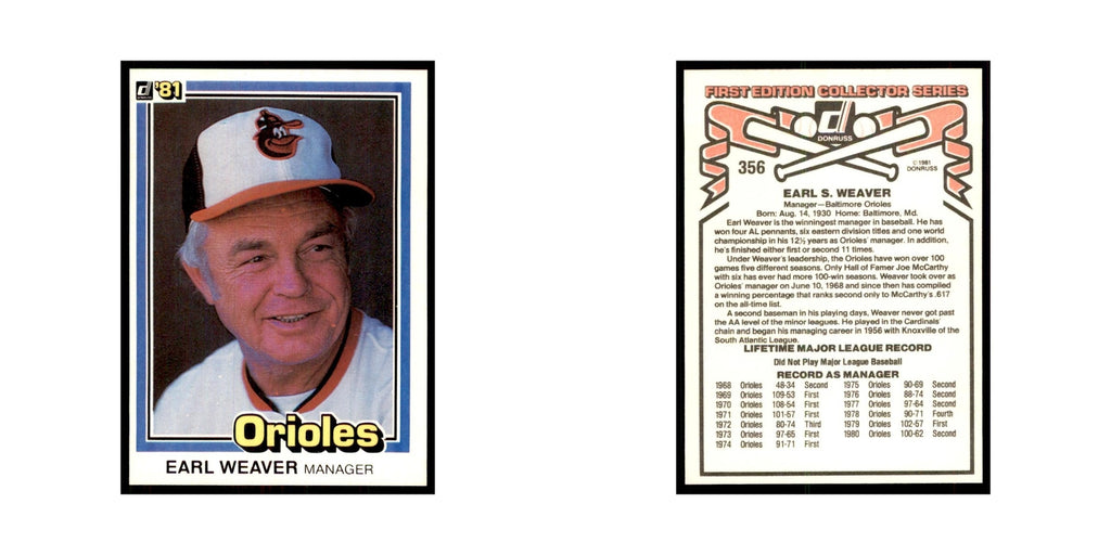 1981 Donruss Earl Weaver Baseball Cards #356