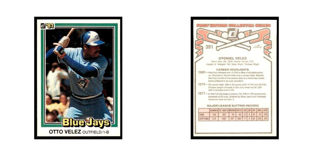 1981 Donruss Otto Velez Baseball Cards #391