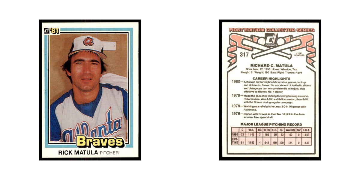 1981 Donruss Rick Matula Baseball Cards #317