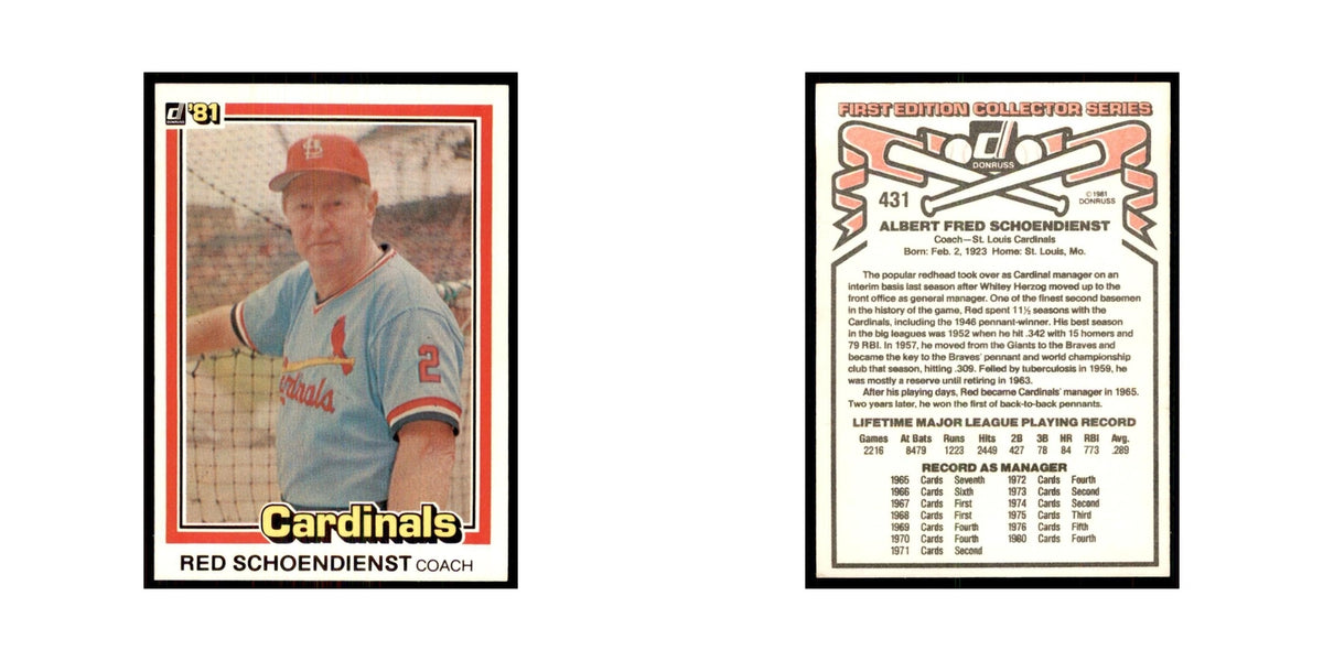 1981 Donruss Red Schoendienst Baseball Cards #431.0