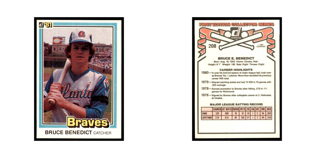 1981 Donruss Bruce Benedict Baseball Cards #208.0