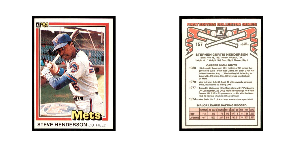 1981 Donruss Steve Henderson Baseball Cards #157.0