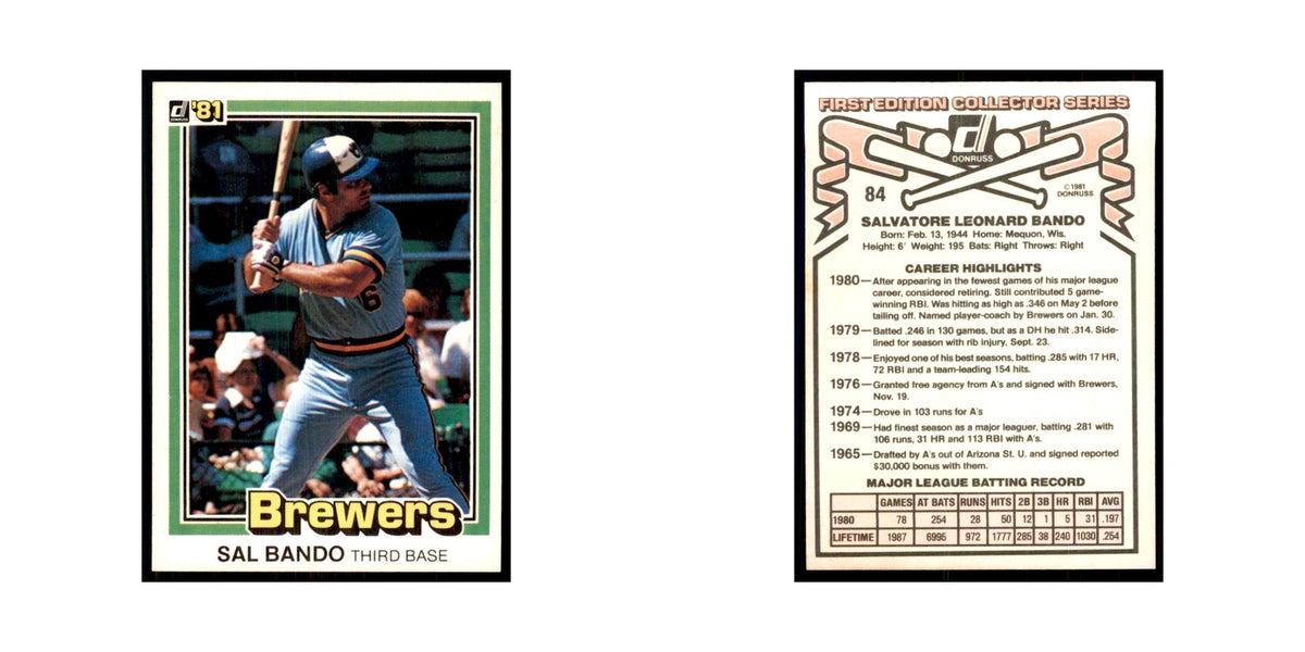 1981 Donruss Sal Bando Baseball Cards #84.0