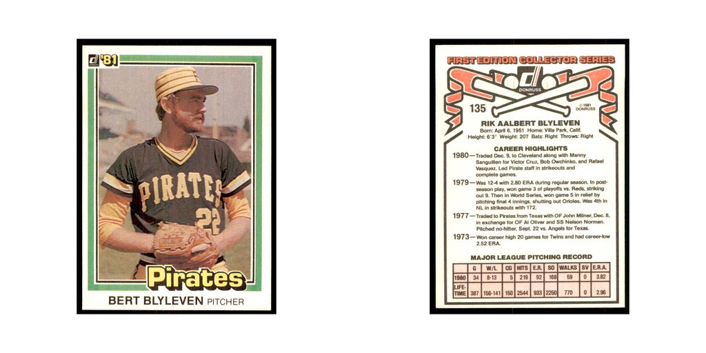 1981 Donruss Bert Blyleven Baseball Cards #135.0