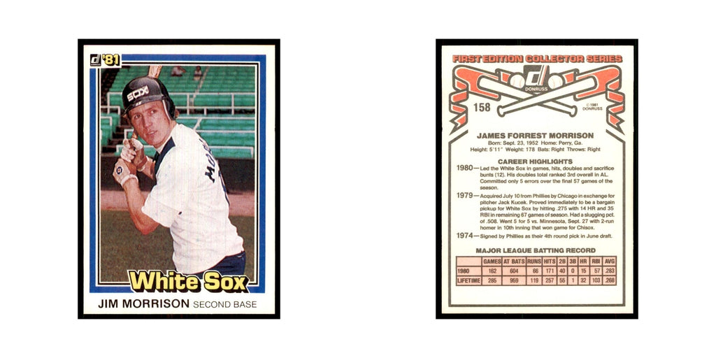 1981 Donruss Jim Morrison Baseball Cards #158.0