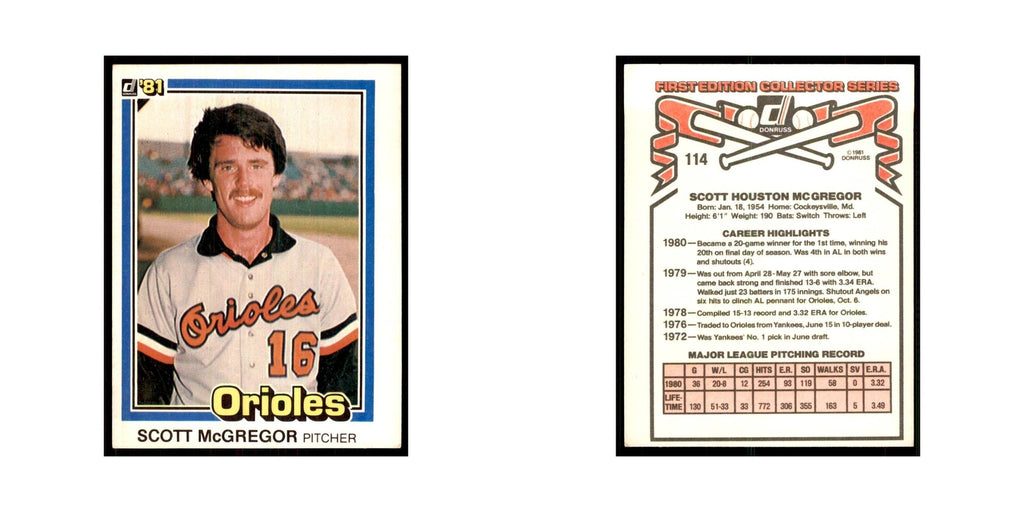 1981 Donruss Scott McGregor Baseball Cards #114