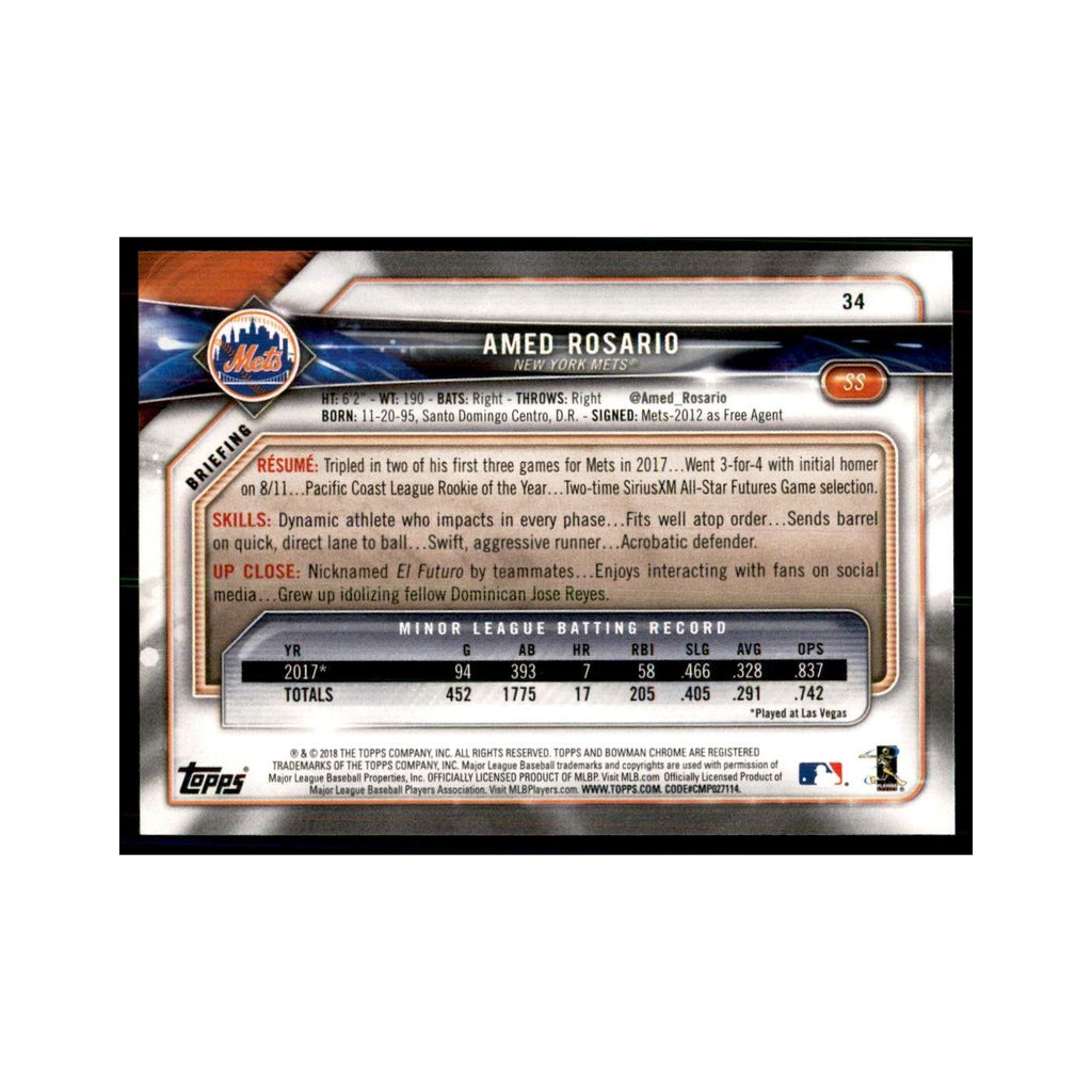 2018 Bowman Amed Rosario Baseball Cards #34