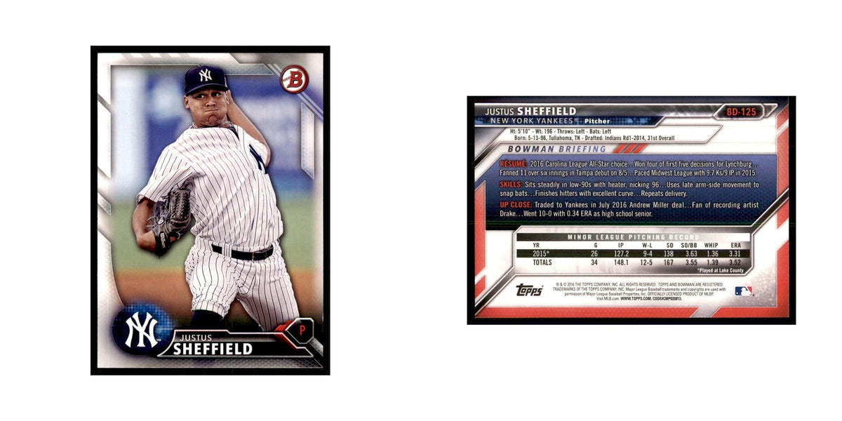 2016 Bowman Justus Sheffield Baseball Cards #BD-125