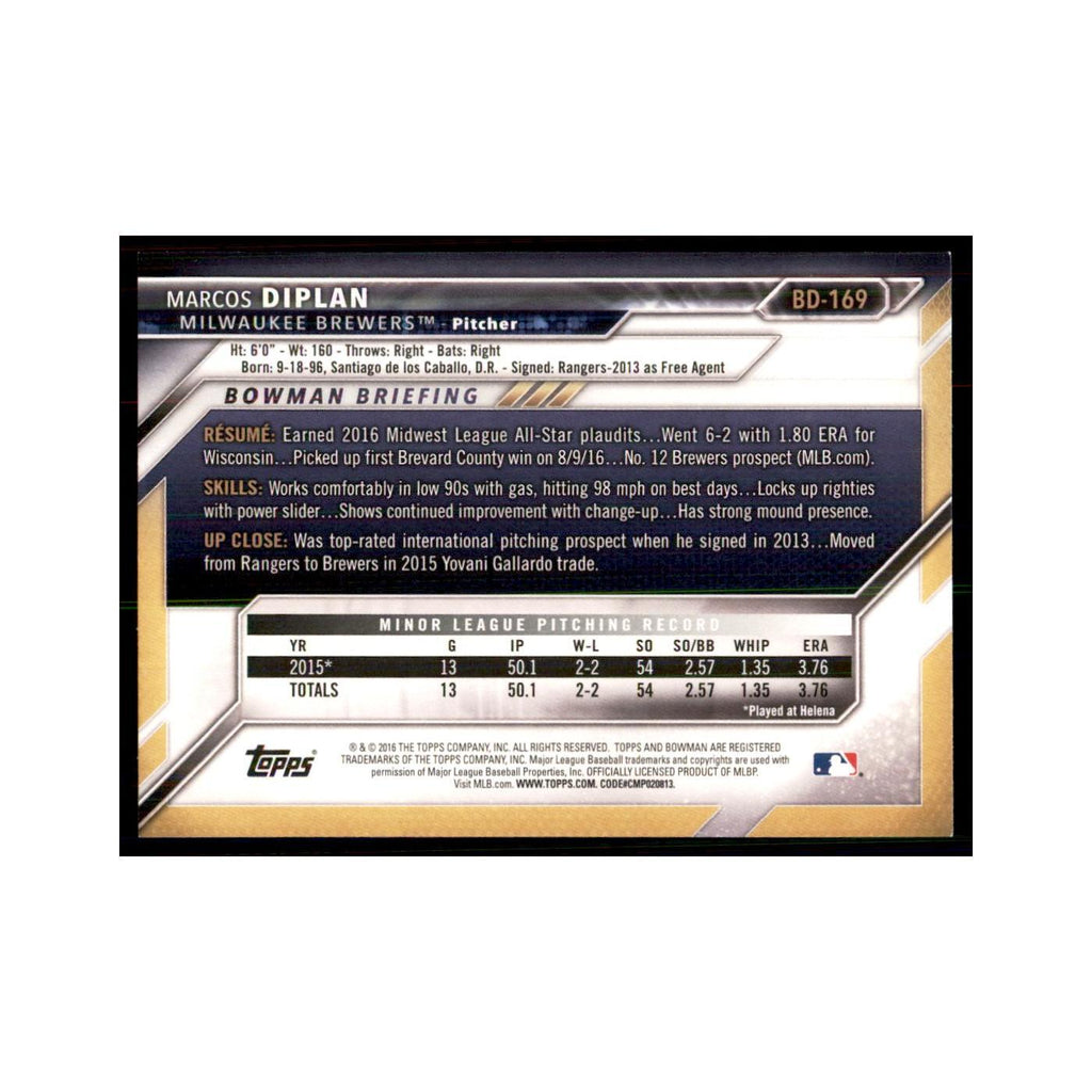 2016 Bowman Marcos Diplan Baseball Cards #BD-169