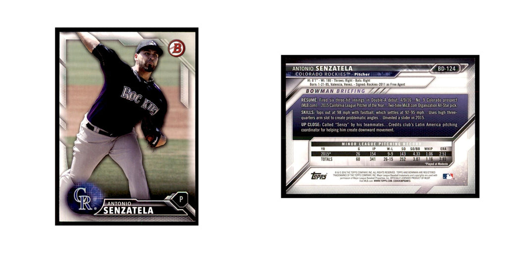 2016 Bowman Antonio Senzatela Baseball Cards #BD-124