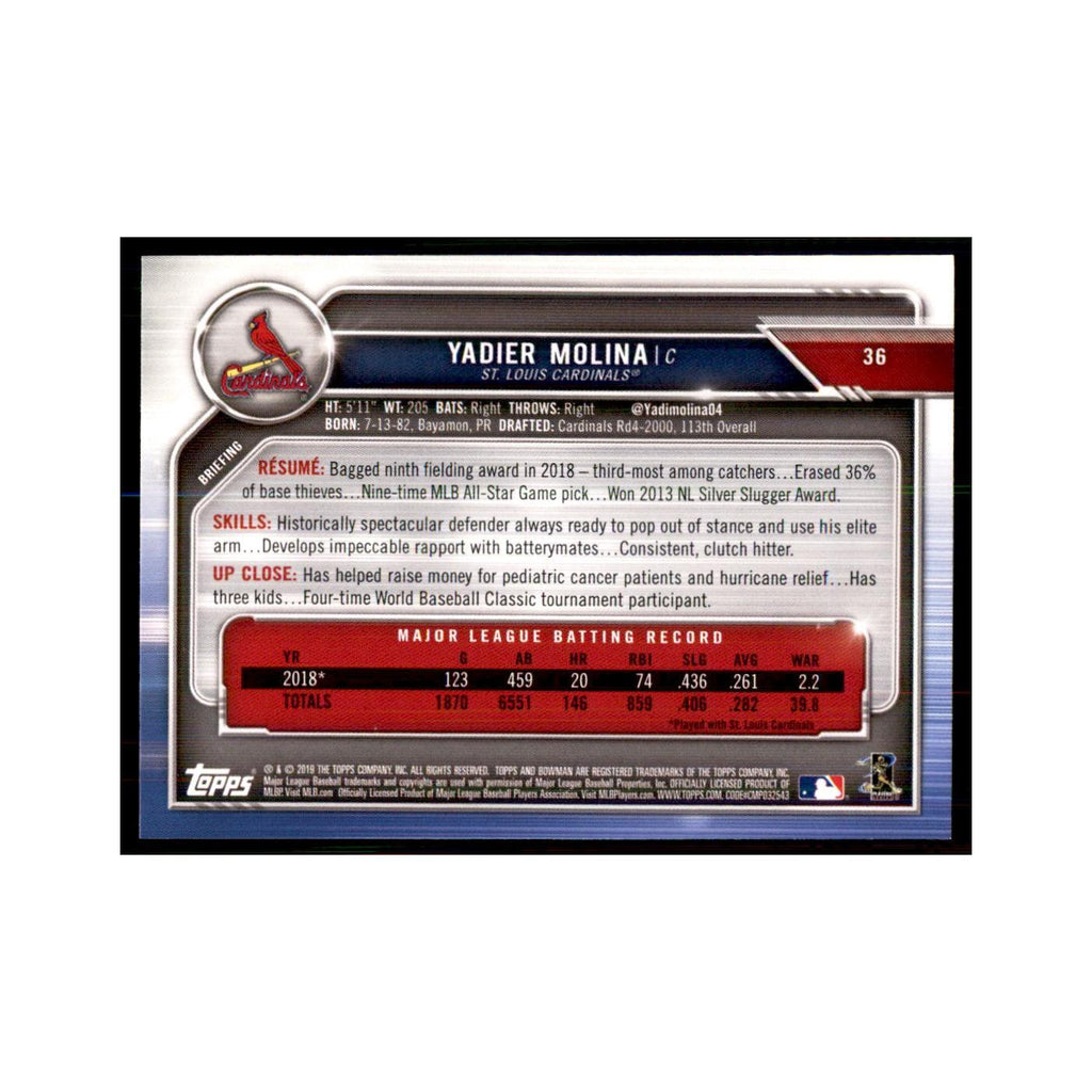 2019 Bowman Yadier Molina Baseball Cards #36