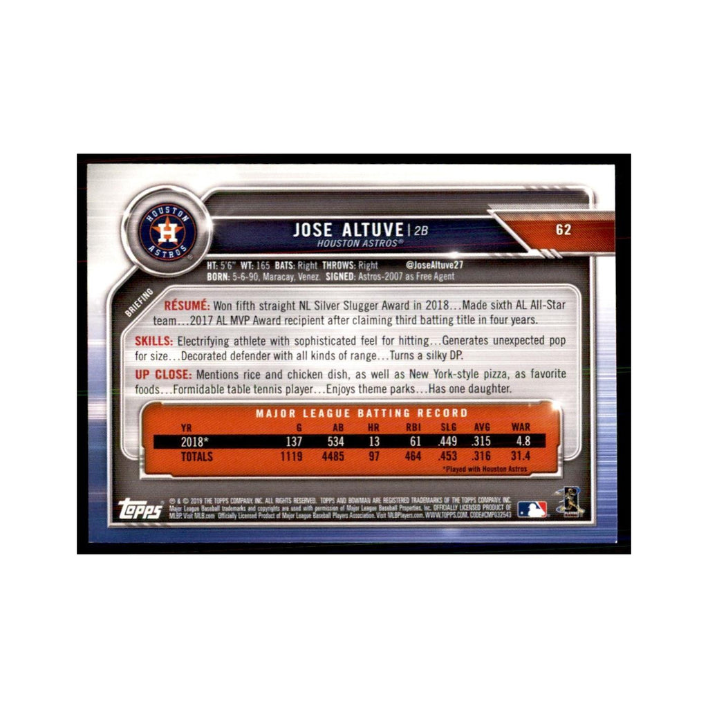 2019 Bowman Jose Altuve Baseball Cards #62