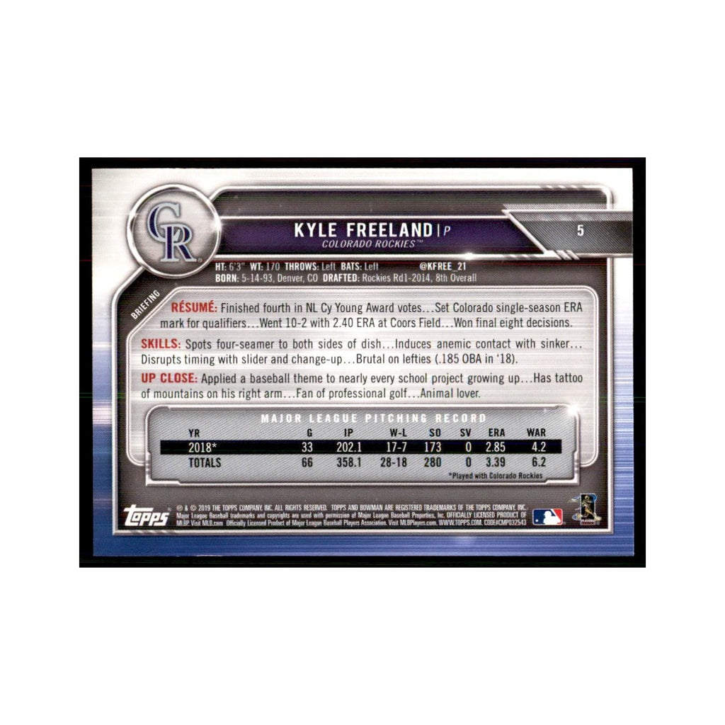 2019 Bowman Kyle Freeland Baseball Cards #5