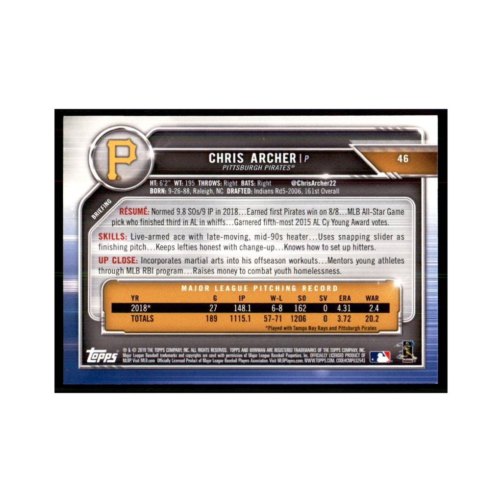 2019 Bowman Chris Archer Baseball Cards #46