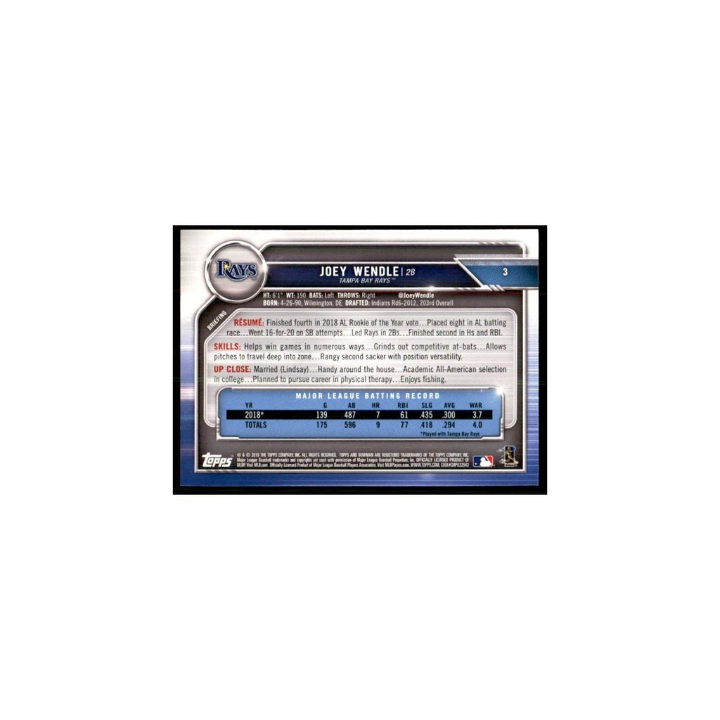 2019 Bowman Joey Wendle Baseball Cards #3
