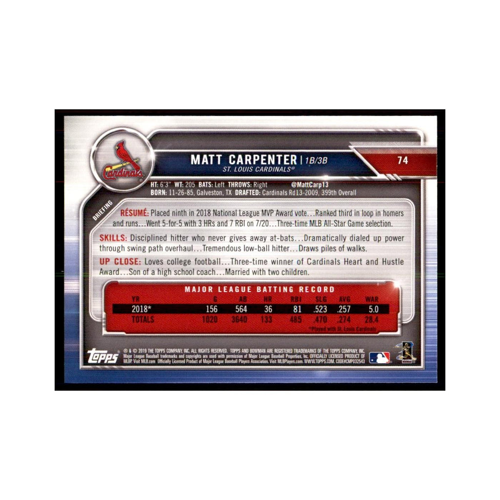 2019 Bowman Matt Carpenter Baseball Cards #74