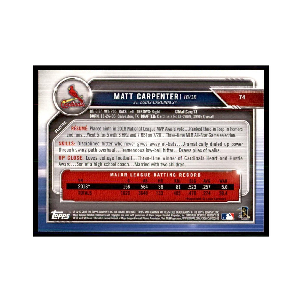 2019 Bowman Matt Carpenter Baseball Cards #74