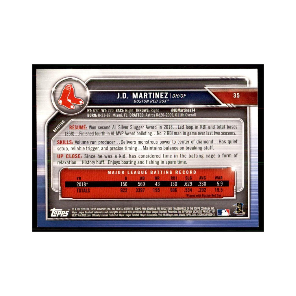 2019 Bowman. J.D. Martinez. Baseball Cards #35