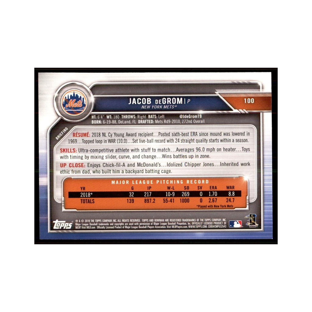 2019 Bowman. Jacob deGrom Baseball Cards #100
