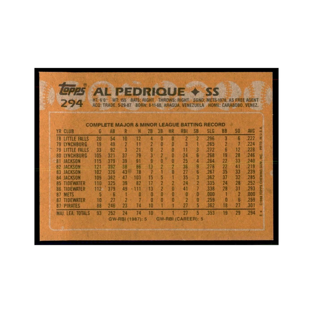 1988 Topps Al Pedrique Baseball Cards #294