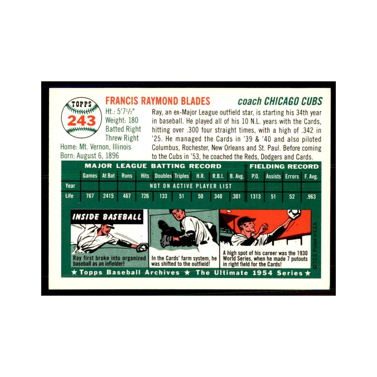 1994 Topps Archives Ray Blades Baseball Cards #243