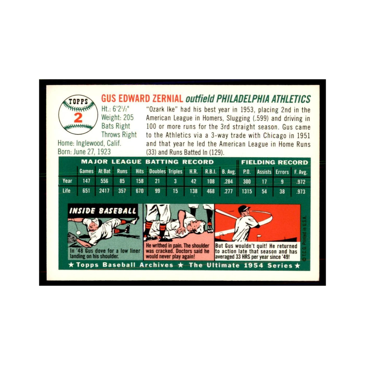 1994 Topps Archives Gus Zernial Baseball Cards #2