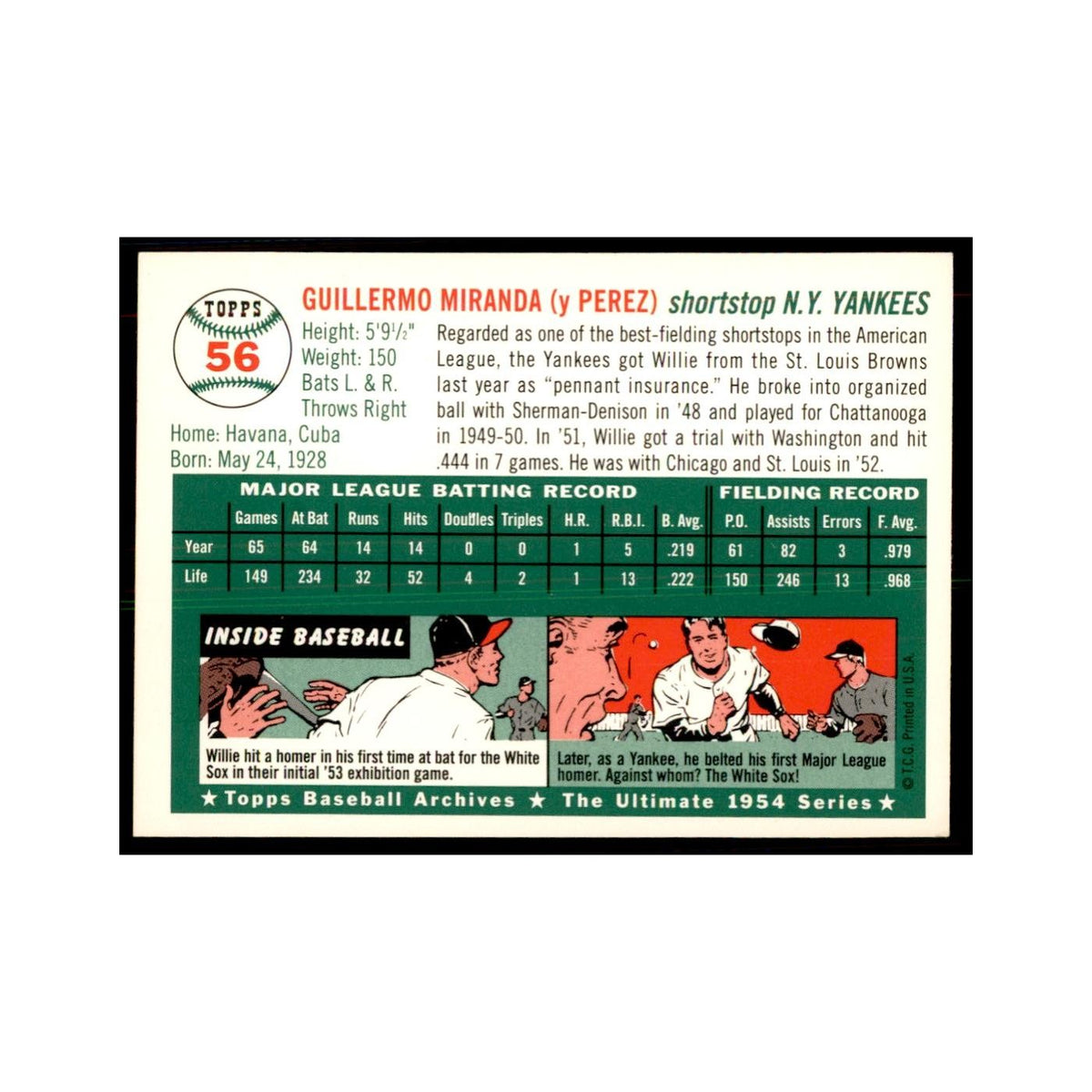 1994 Topps Archives Willy Miranda Baseball Cards #56