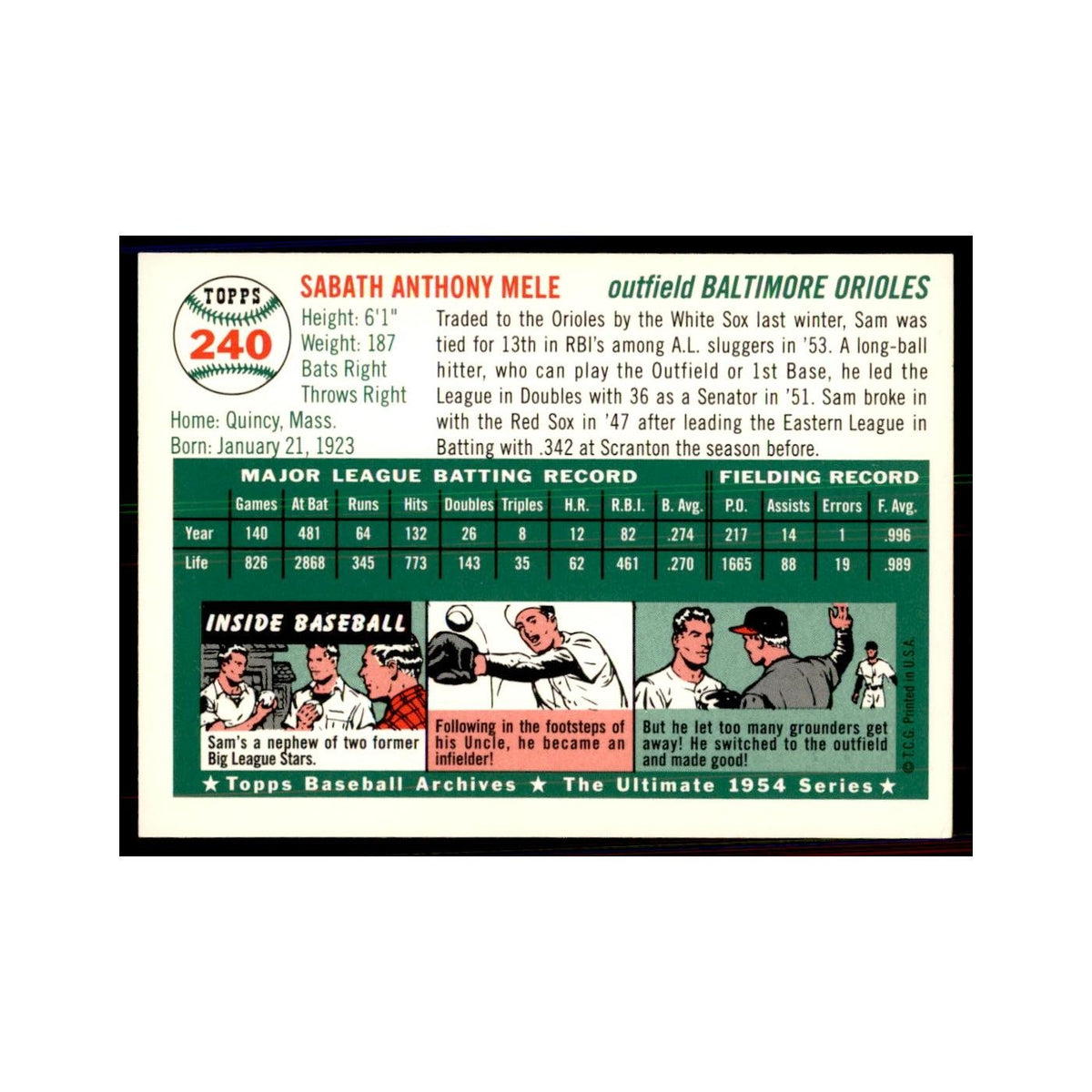 1994 Topps Archives Sam Mele Baseball Cards #240