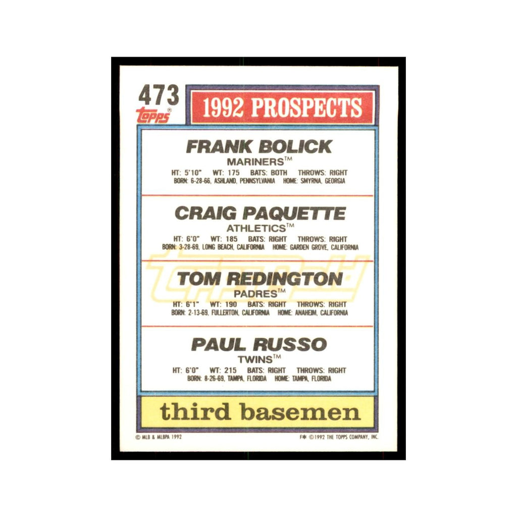 1992 Frank Bolick Craig Paquette Tom Redington Paul Russo Baseball Cards