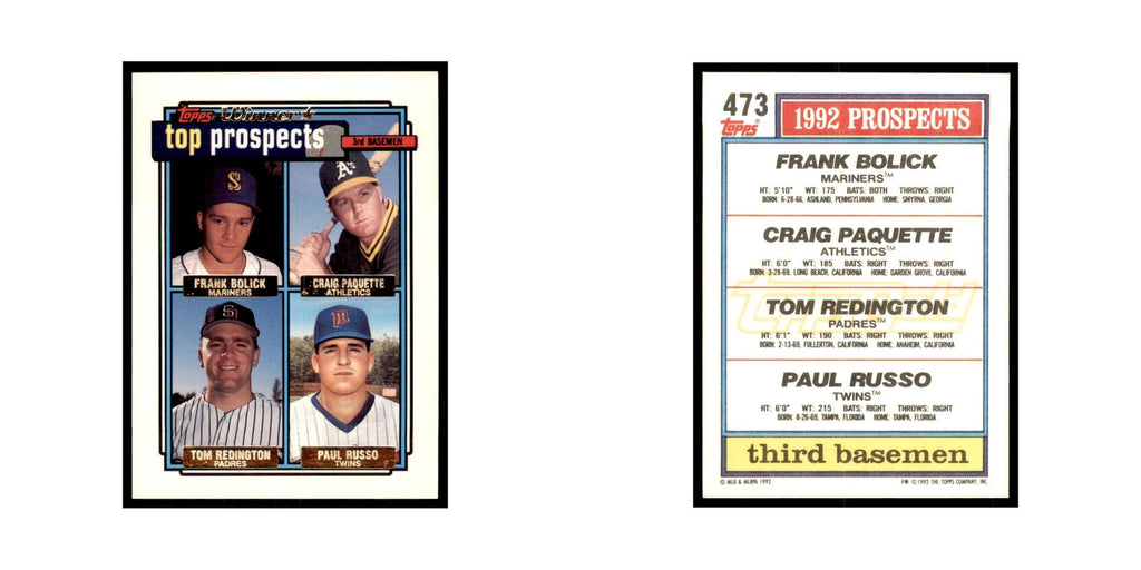 1992 Frank Bolick Craig Paquette Tom Redington Paul Russo Baseball Cards